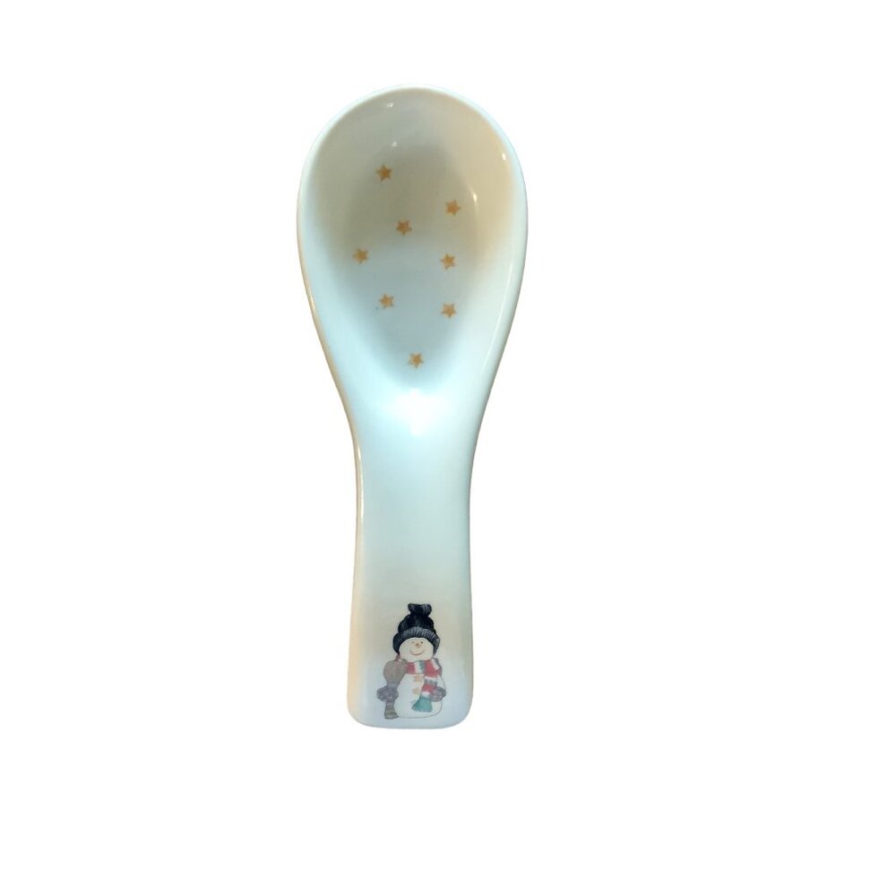 Home‎ LifeStyles Ceramic Snowman Stars Spoon Rest 8” White Winter Holiday